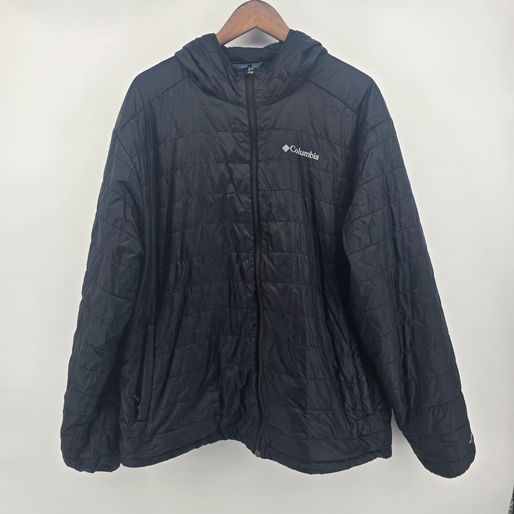 Columbia Omni-Heat Puffer Jacket Mens XL Black Hooded Quilted Insulated Coat